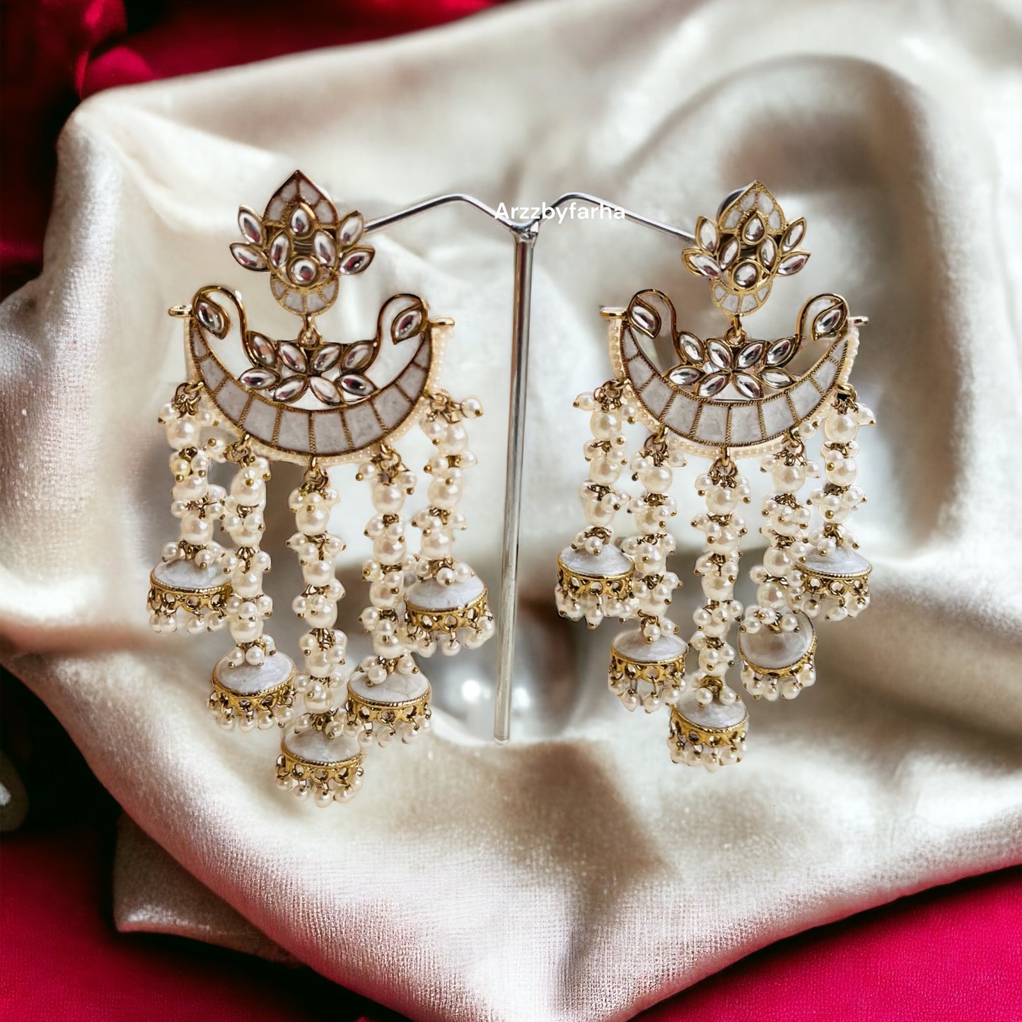 Enamel White Chandbali Earrings