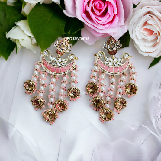 Enamel Pink Chandbali Earrings