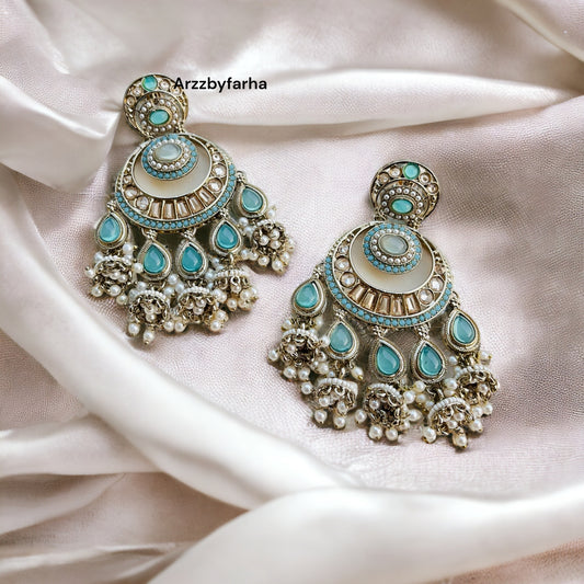 Sky Blue Celebrity Style Chandbali Earrings