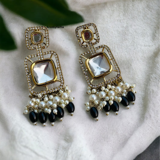 Kundan Black Beads Earrings