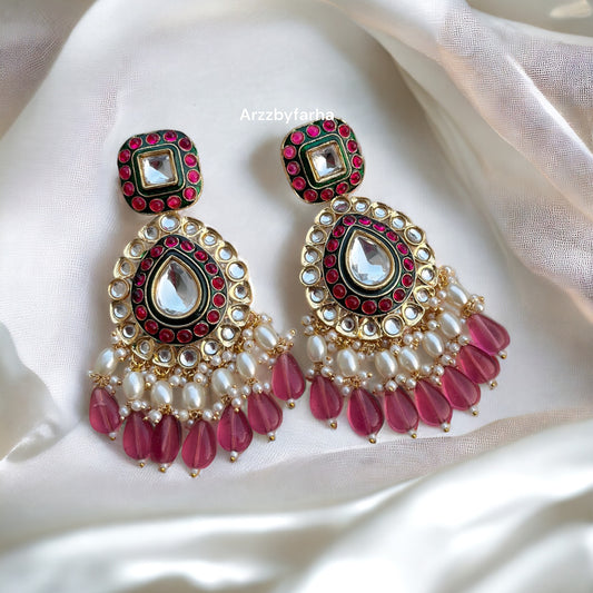 Kundan Ruby Pink Earrings