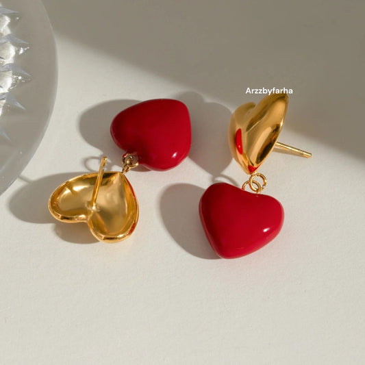 Luxe Red & Golden Heart Earrings
