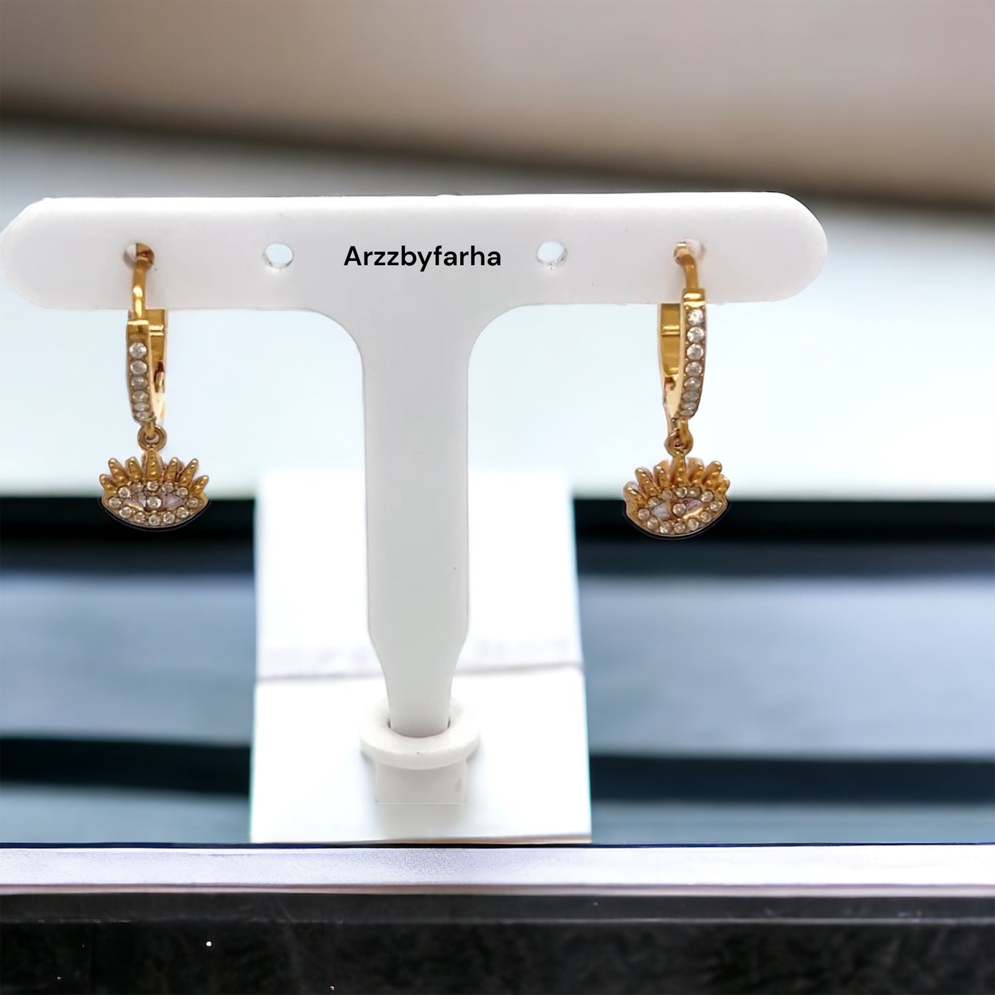 18k Gold Evil Eyes Drop Earrings