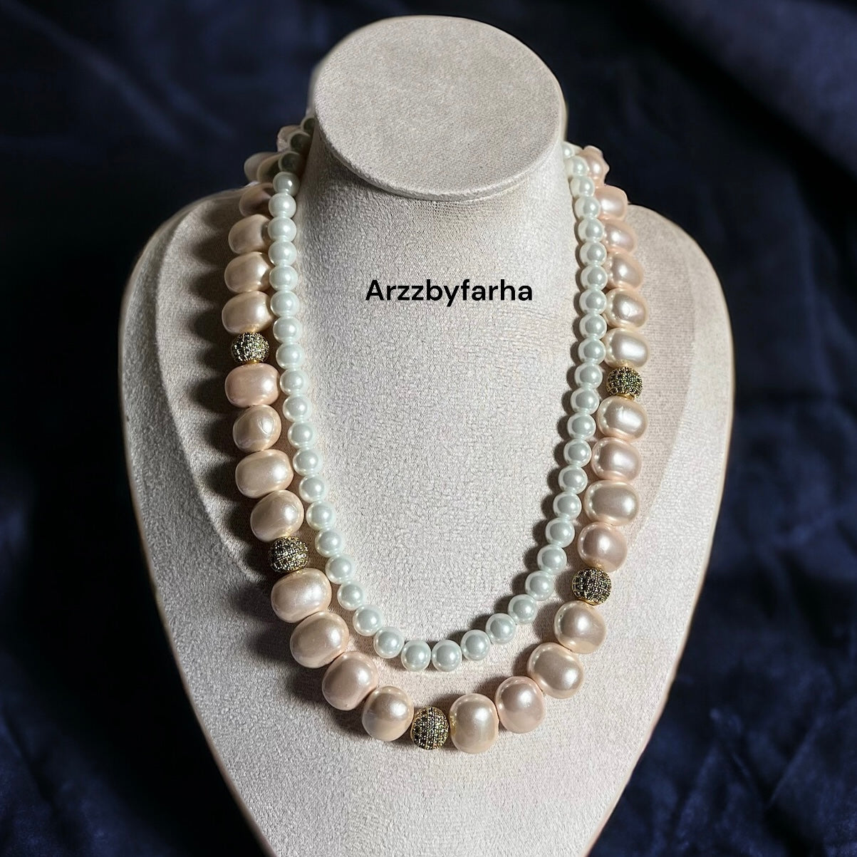 Peach & White 2 Layered Necklace Set