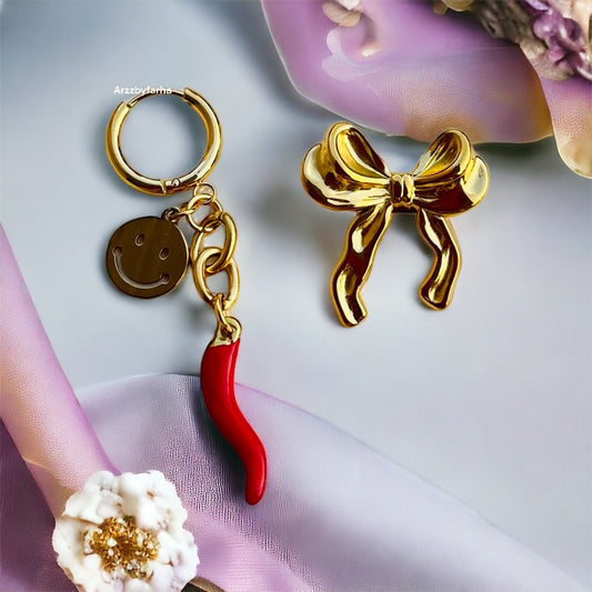 Luxe Mismatch Drop Earrings & Bow