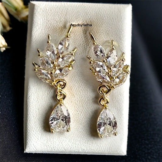 Leaf Shaped AD Drop Small Earrings