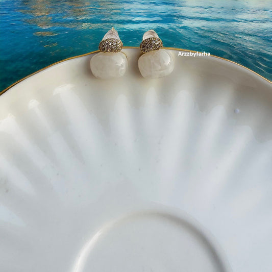 White Pearl & AD Small Earrings