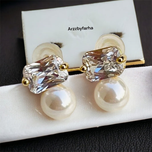 White Pearl & AD Small Earrings