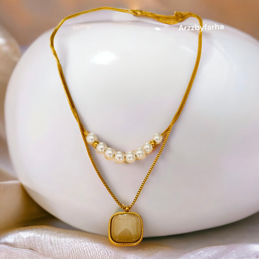 Milky White Stone Pearl Layered Necklace