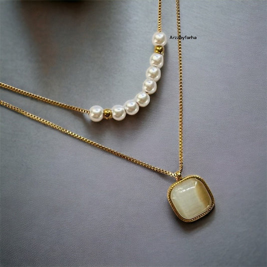 Milky White Stone Pearl Layered Necklace