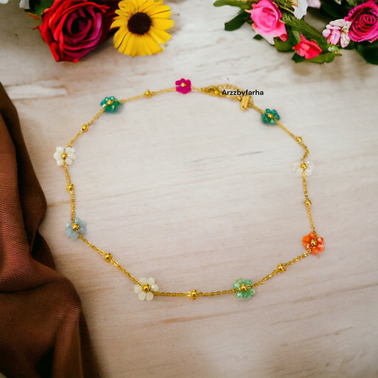 Multicolor Flower Chain Necklace