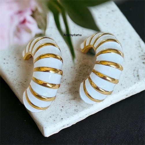 White Gold Line Twisted Hoop Earring