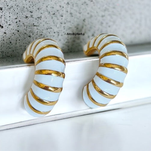 White Gold Line Twisted Hoop Earring