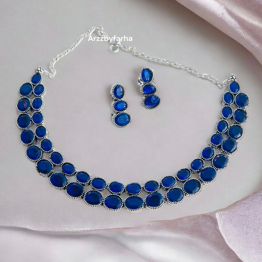 Blue Choker Necklace Set