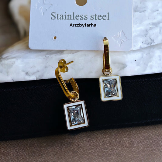 White Drop Gold Earrings