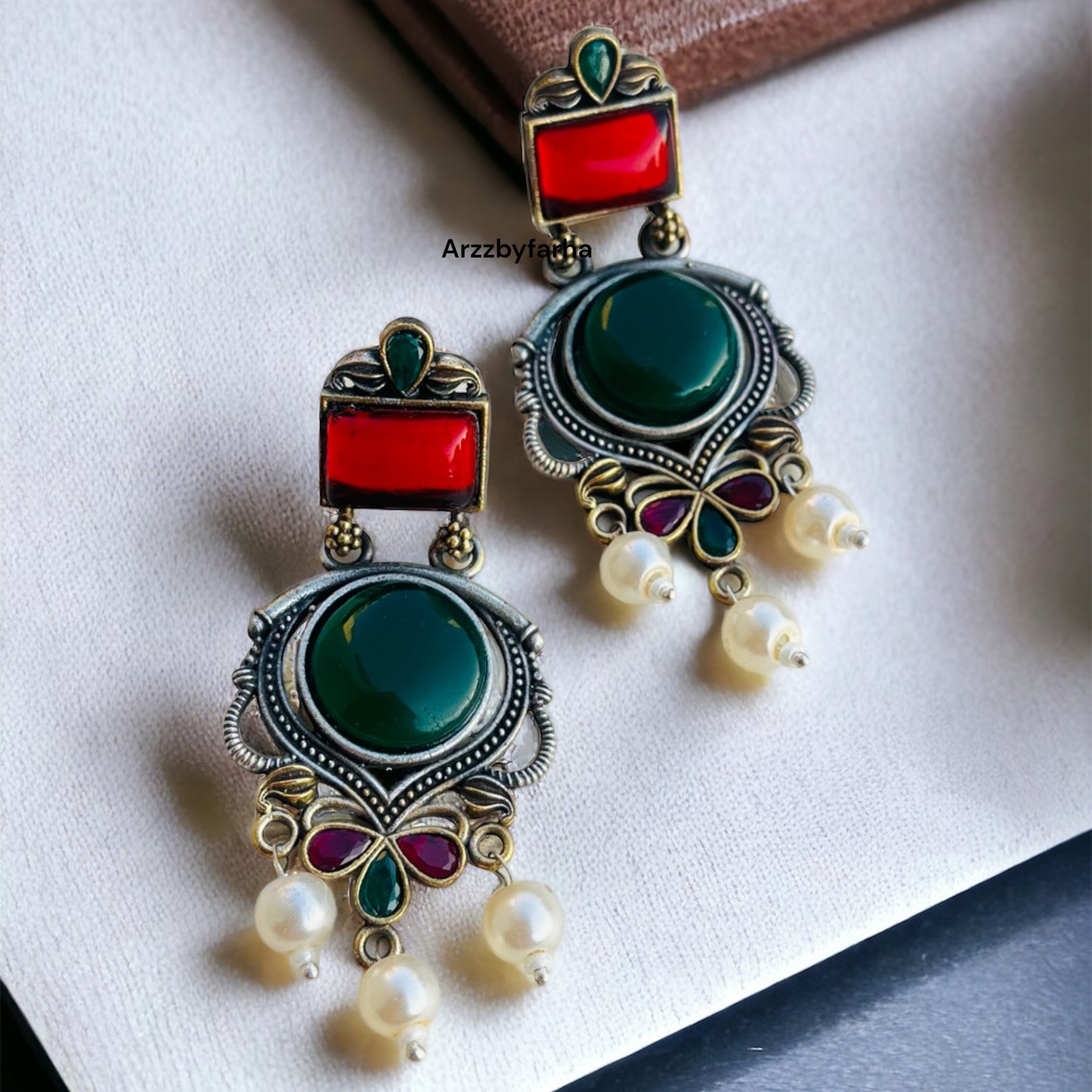 Silver Red & Green Earring