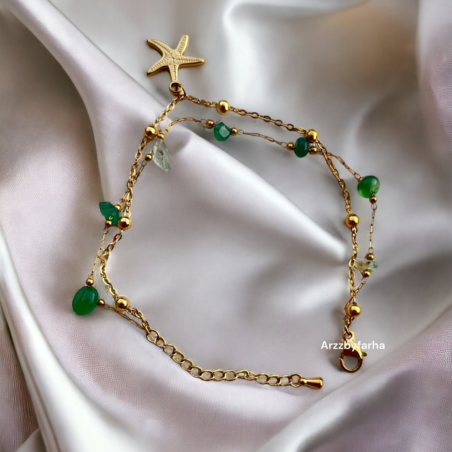 Green Beads Star Charm Bracelet