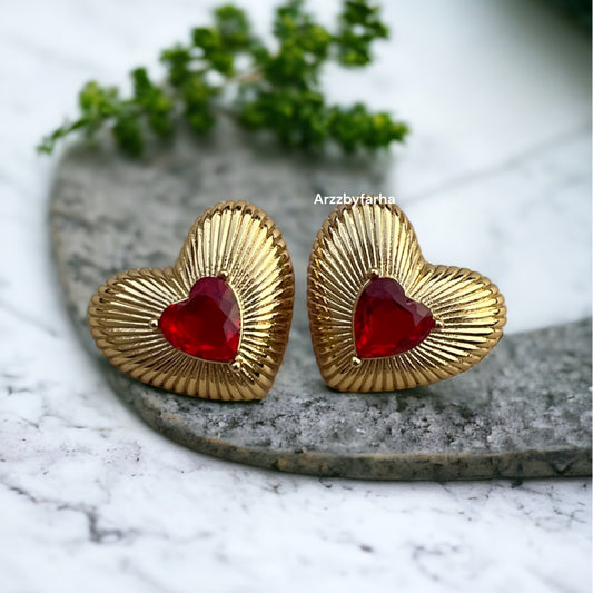 Red Heart Stone Studs Earring
