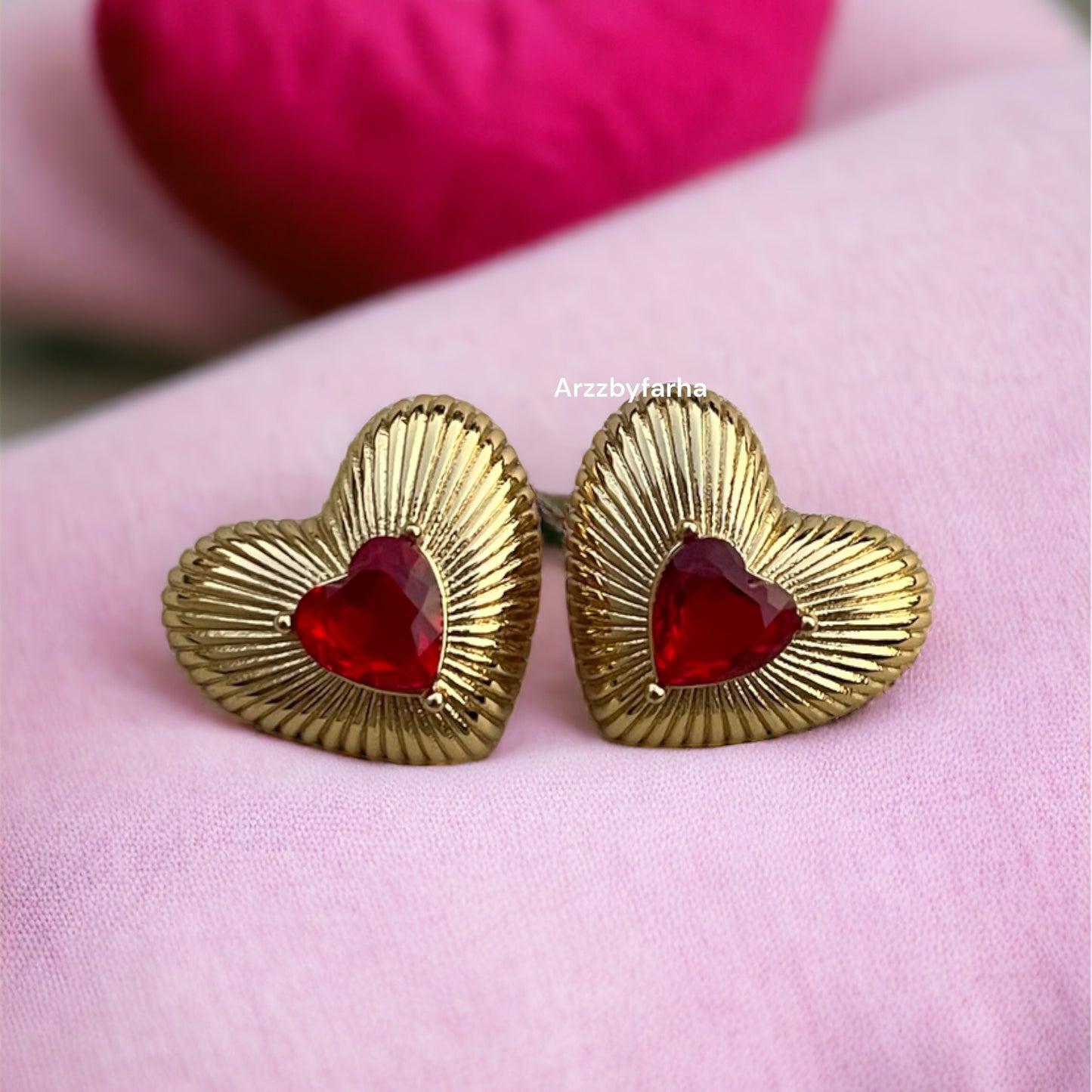 Red Heart Stone Studs Earring