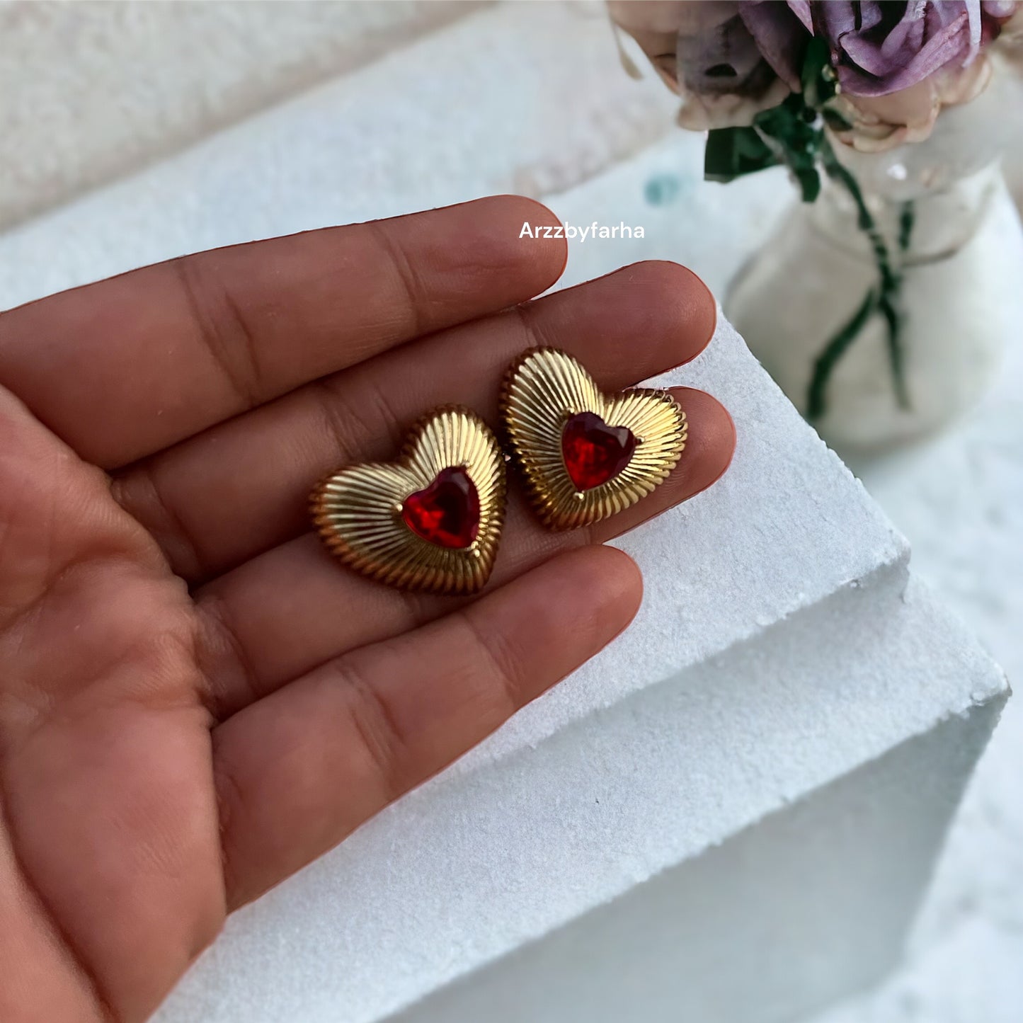 Red Heart Stone Studs Earring
