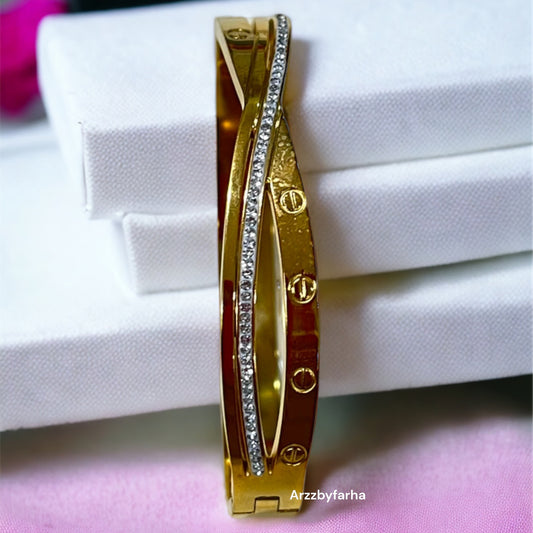 Zircon Studded Gold Cuff Bracelet