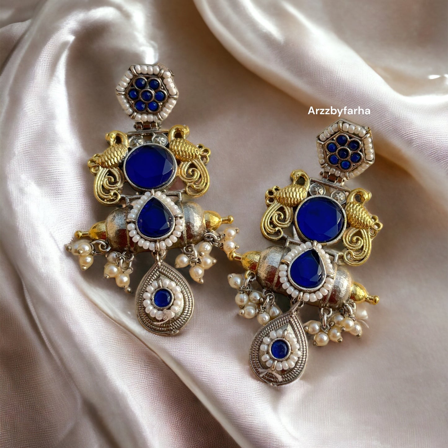 Dual Tone Fusion Blue Earrings