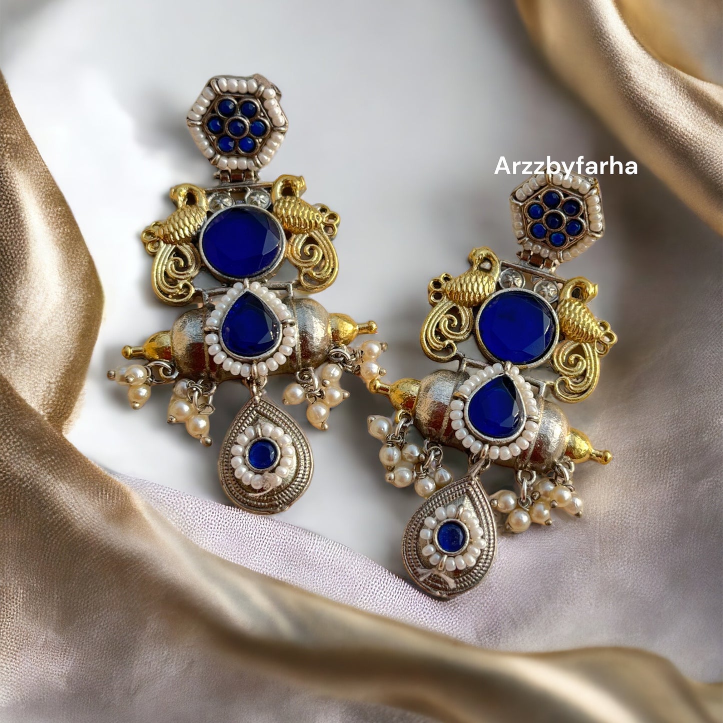 Dual Tone Fusion Blue Earrings
