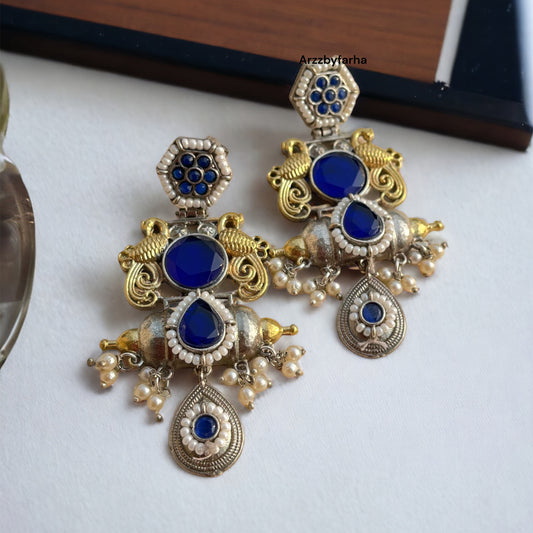 Dual Tone Fusion Blue Earrings