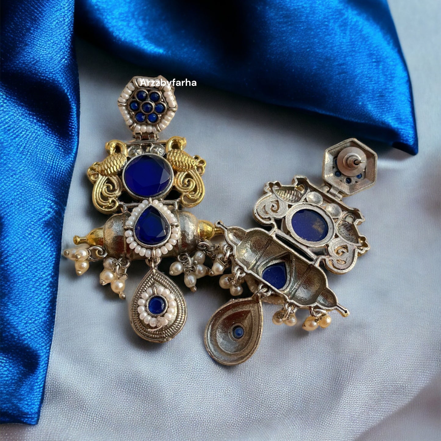 Dual Tone Fusion Blue Earrings
