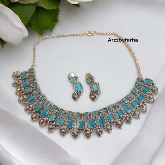 Sky Blue Choker Necklace Set