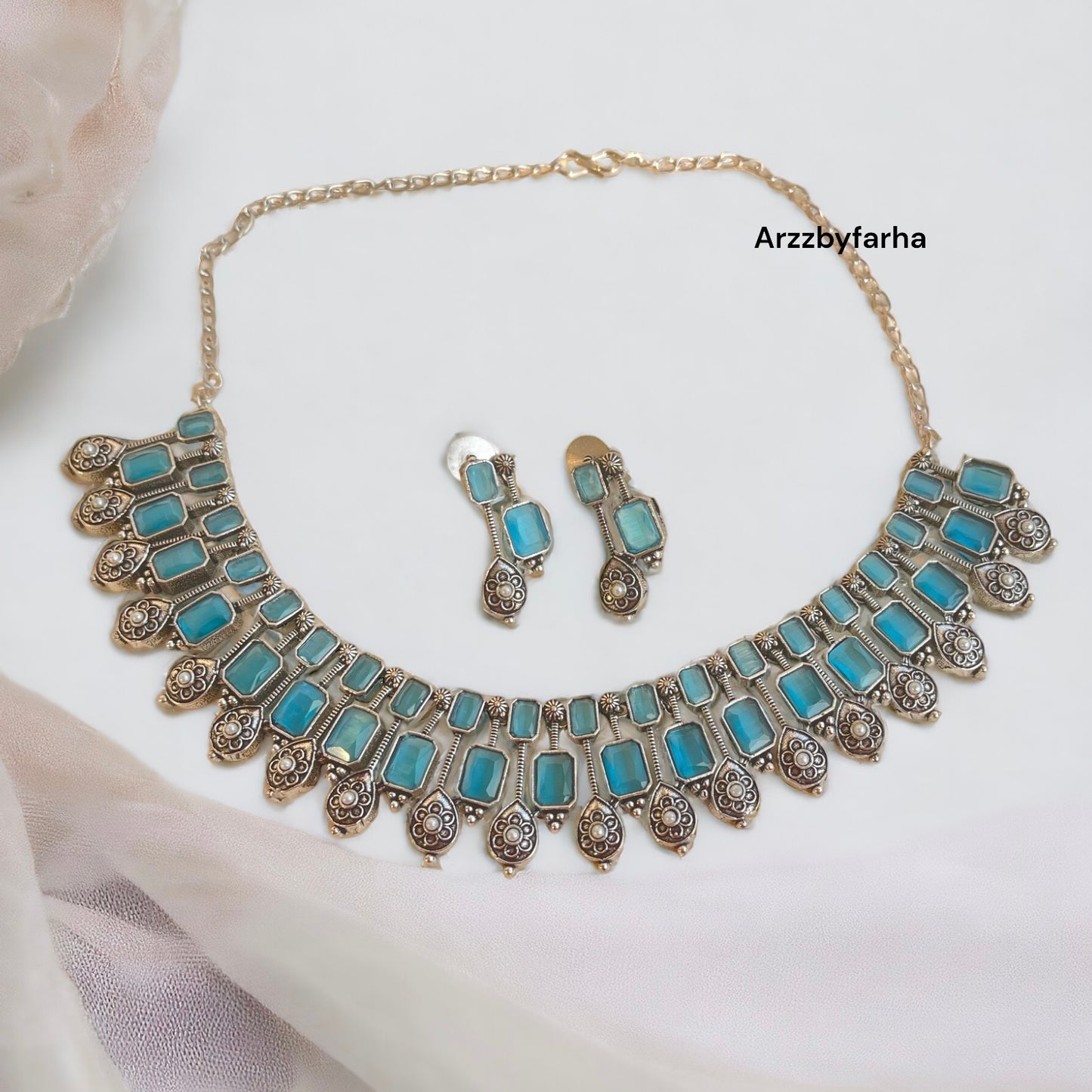 Sky Blue Choker Necklace Set