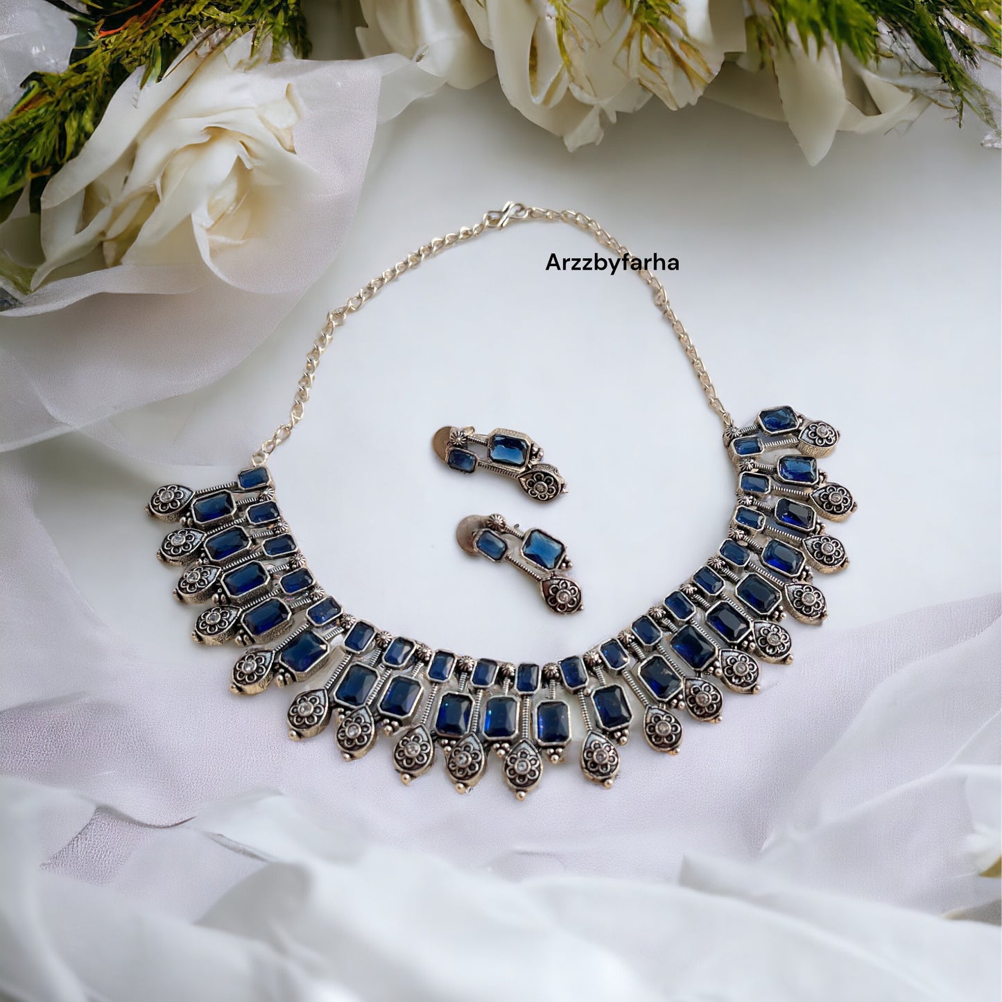 Royal Blue Choker Necklace Set