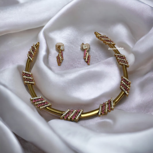 Gold AD Studded Choker Necklace Set