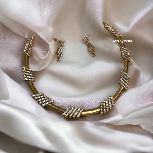 Gold AD Studded Choker Necklace Set