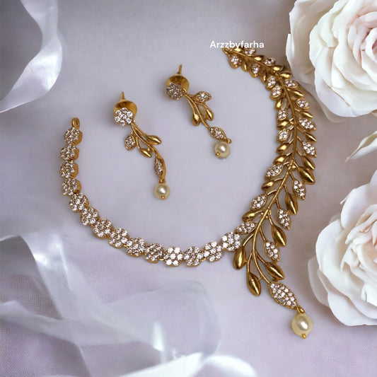 Gold AD Studded Choker Necklace Set