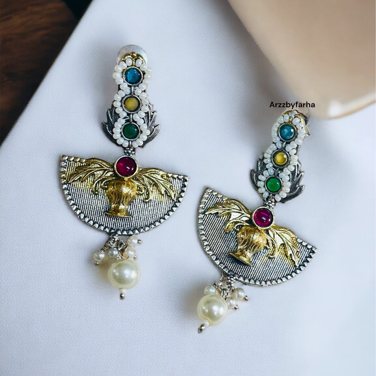 Multicolor Silver Oxidised Earrings