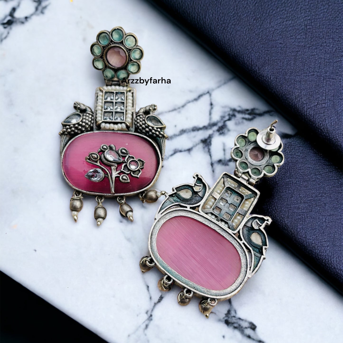 Pink & Mint Peacock Earrings