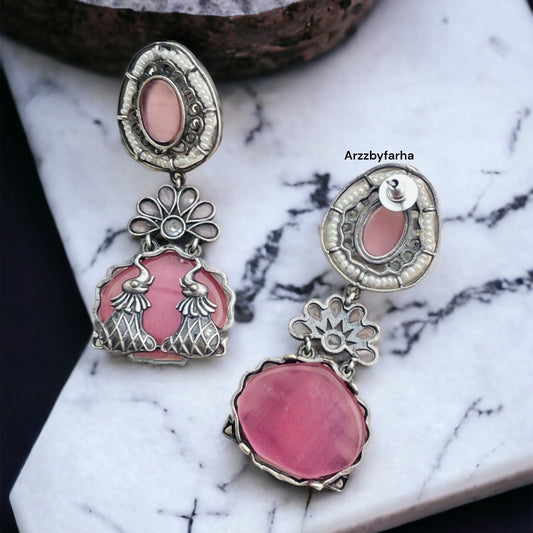Pink MOP Silver Earrings