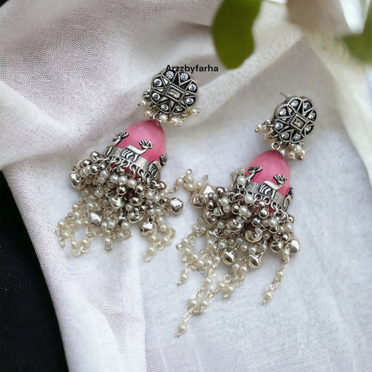 Pink Fusion Jhumka Earrings