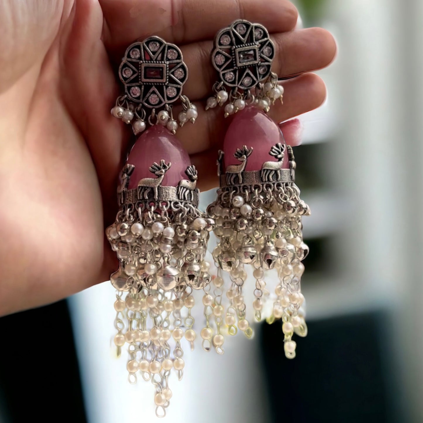 Pink Fusion Jhumka Earrings