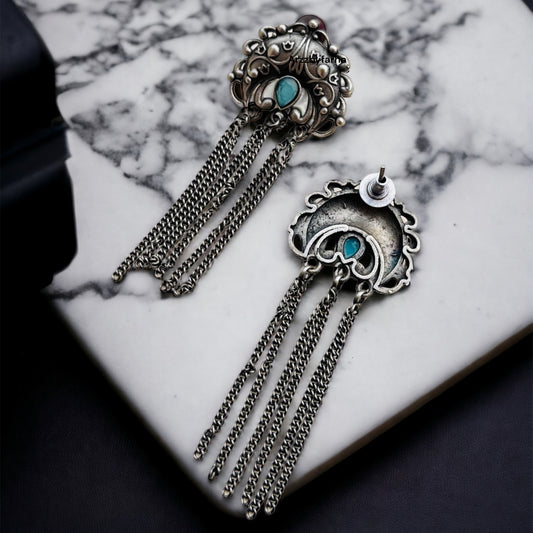 Sky Blue Stone Silver Chain Earrings