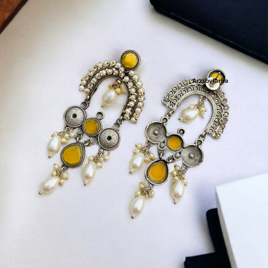 Silver Yellow Pearl Earrings