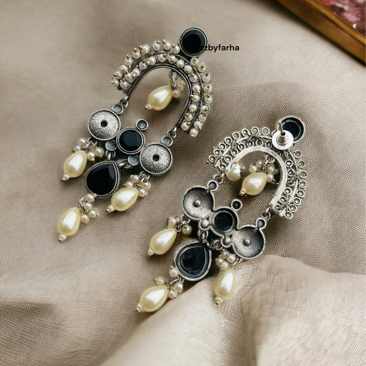 Silver Black Pearl Earrings