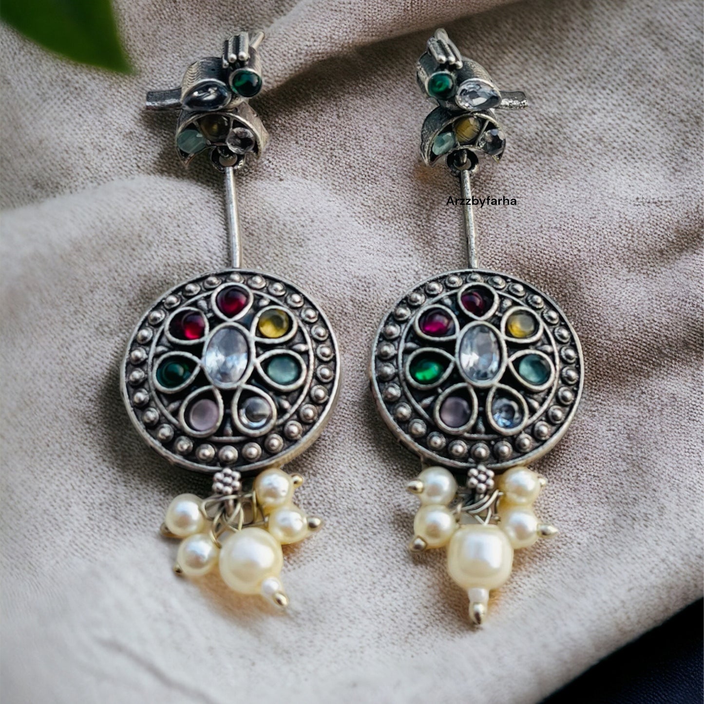 Silver Oxidised Drop Earrings