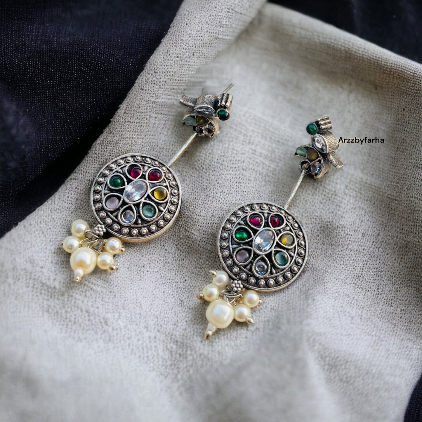 Silver Oxidised Drop Earrings