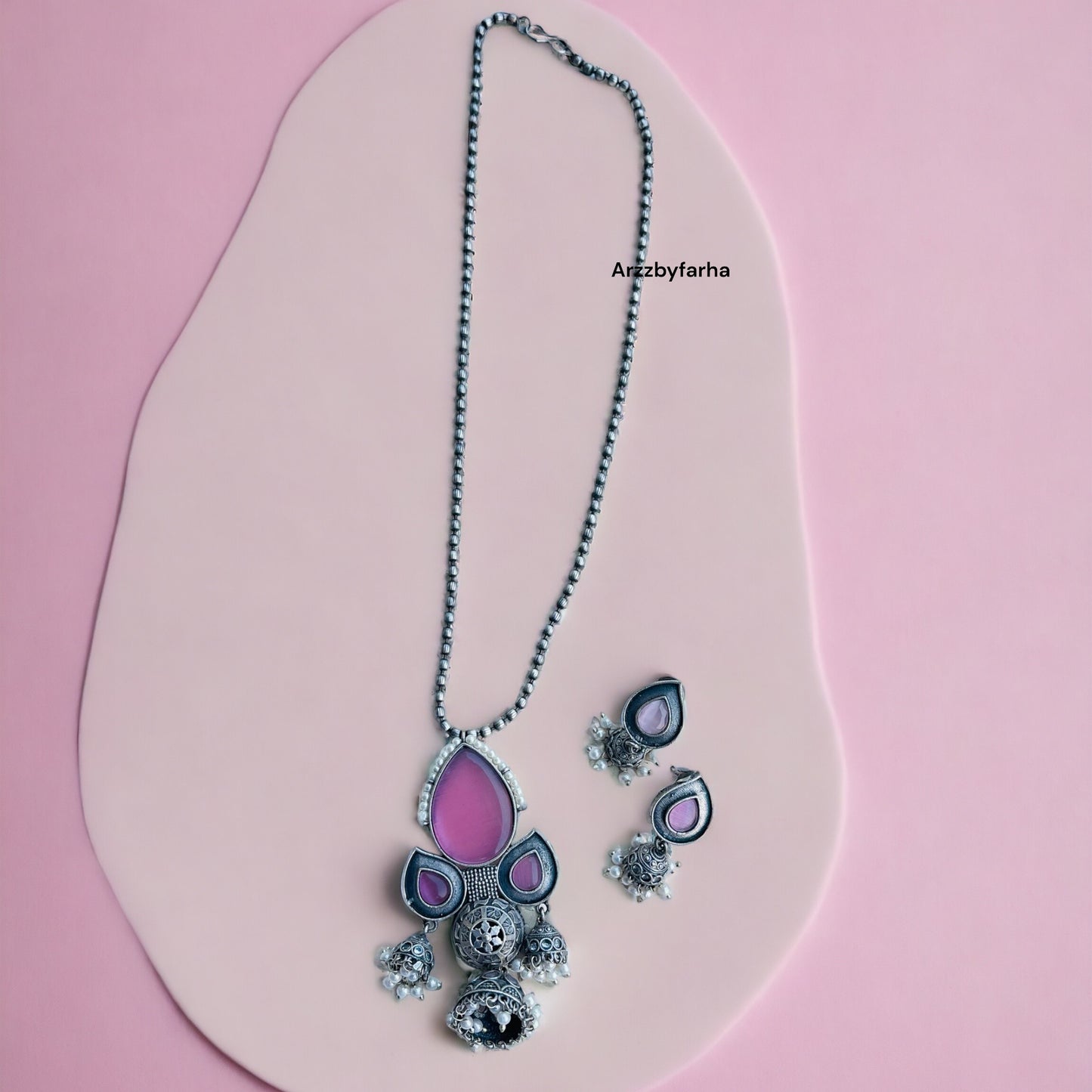 Pink Monalisa Stone Necklace Set