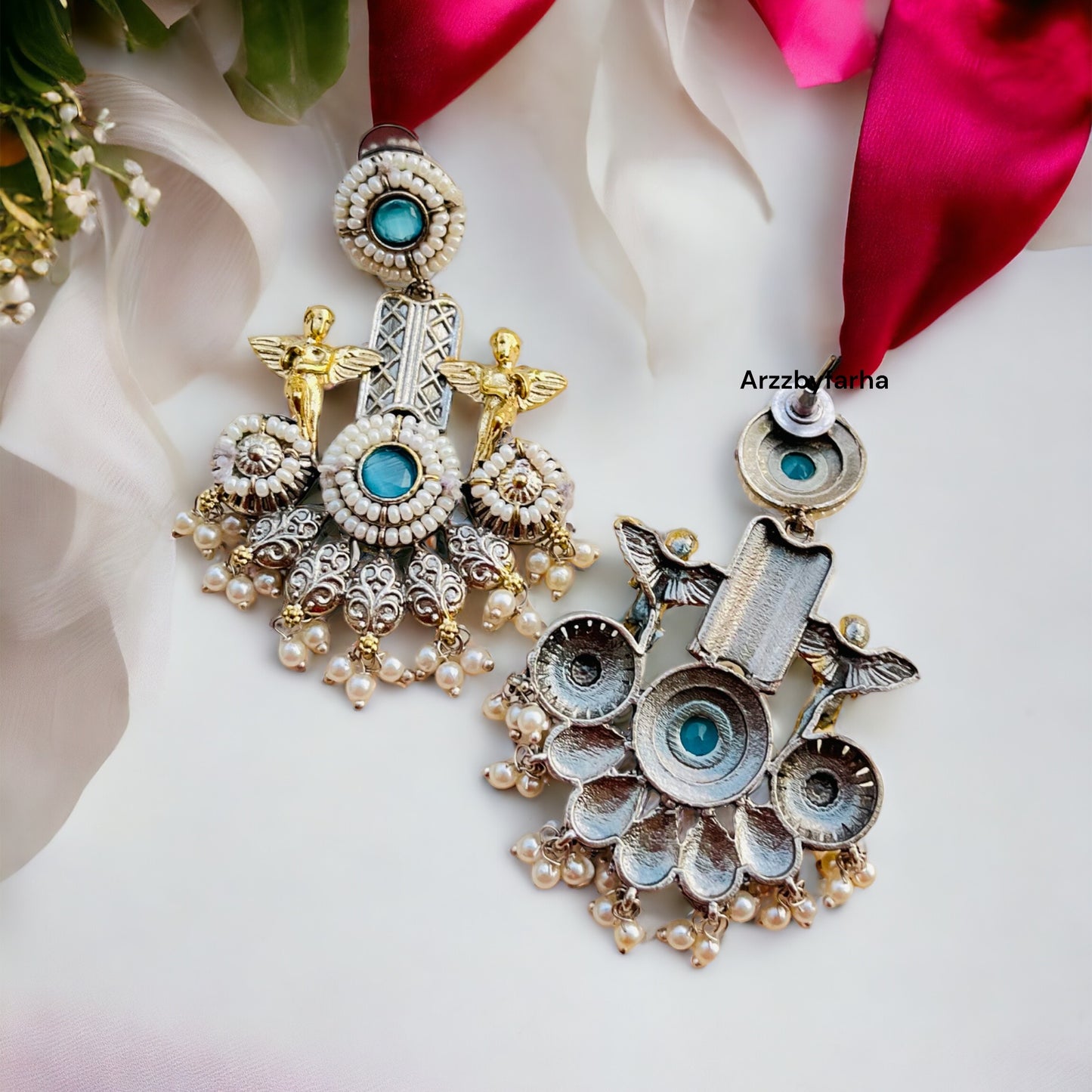 Blue Dual Tone Dangler Earrings