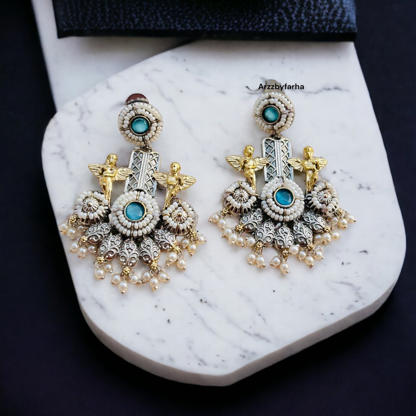 Blue Dual Tone Dangler Earrings