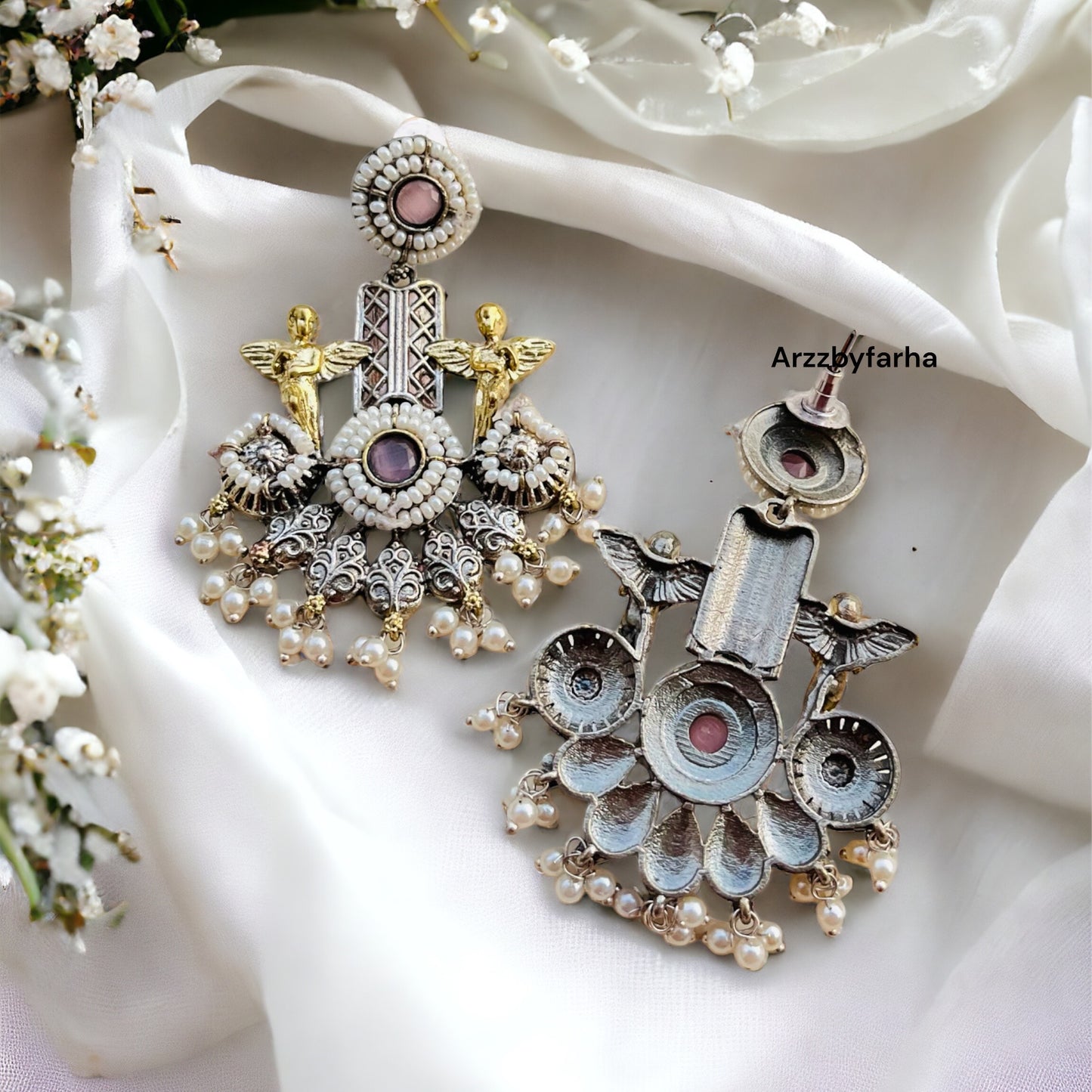 Pink Dual Tone Dangler Earrings