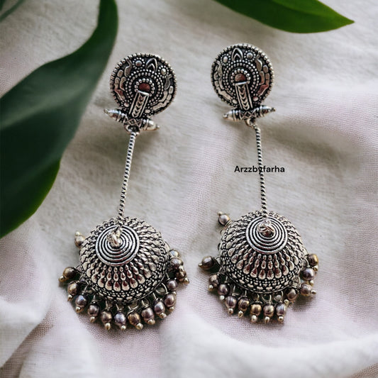 Silver Oxidised Hanging Jhumkas
